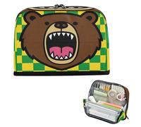 miaozhen Pencil Case Box Large Capacity Makeup Bags Sturdy Desk Organizer for Adults Elementary Angry Bear Checkered Yellow Green cartuchera escolar para ninos