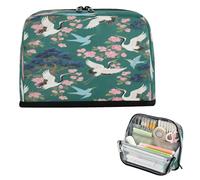 miaozhen Pencil Case Organizer Large Capacity Makeup Bag Wide Opening Case Pencil Holder for College Student High School Supplies Japanese Green-flowered Crane utiles escolares para adolescentes