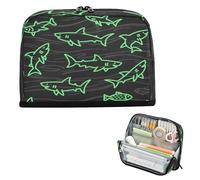 miaozhen Pencil Case Organizer Large Capacity Pen Cases Multifunctional Storage Organizer for Preppy Office Angry Animal Shark Fish Fluorescent Green Black estuches escolares para ninas