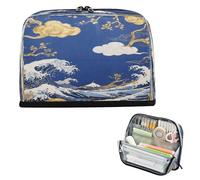 miaozhen Pencil Cases Large Capacity Cosmetic Bag Lightweight Storage Organizer for Girls Office Blue and Golden Waves and Clouds estuche para lapices nina