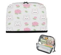 miaozhen Pencil Pen Case Large Capacity Cosmetic Bag With Slot Case Pencil Holder for College Student School Supplies Cute Cartoon White Rabbits Rose bolsa para herramientas