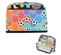 miaozhen Pencil Pen Case Large Capacity Makeup Bag With Compartment Stationery Pen Bag for Adults Elementary Colorful Hexagonal Honeycomb Football lapiceras para ninos