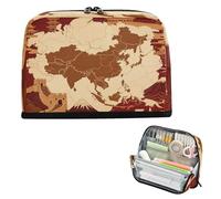 miaozhen Pencil Pen Case Large Capacity Makeup Bag Zippered Stationery Pencil Case for Man Travel Retro Asican Continent Brown bolsita para lapices