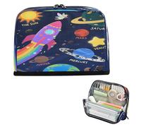 miaozhen pencil pouches Large Capacity Cosmetic Bag Lightweight Stationery Storage for Girls Cosmetics Cartoon Planet Space Solar System Dark Blue bolso para herramientas
