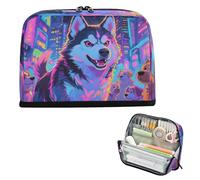miaozhen pencil pouches Large Capacity Make Up Bag With Zipper Storage Organizer for Men Grade School Supplies Neon Animal Wolf lapiceras para ninos