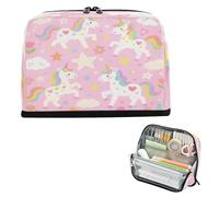 miaozhen Pencil Storage Case Large Capacity Pen Case Standing Case Pencil Holder for Kids Kindergarten Cute Cartoon White Rainbow Unicorns estuche de lápices para ninas