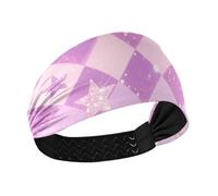 miaozhen Pink Sequined Star Check Pattern Non-Slip? headband holder Elastic sweat bands for basketball washing face Yoga Yoga bandas para el cabello deportivas