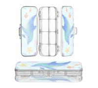 miaozhen Plastic Box For Pencils Double Layer Watercolor Kid Style Dolphin Animal Fish Pens Case Hard For Art Supplies With Snap-Tight Lid