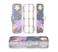 miaozhen Plastic Pencil Box Clear Double Deck Cartoon Planet Space Solar System Dark Blue Large Pens Case For Craft Art With Snap-Tight Lid