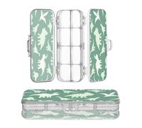 miaozhen Plastic Pencil Box Clear Double-Deck Dinosaur Silhouette Triceratops Green Pen Storage Containers For School With Snap Lid