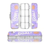 miaozhen Plastic Pencils Box Clear 2 Layer Basket Ball Goal Purple Print Pens Hard Case For Stationery With Snap And Lid