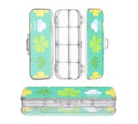 miaozhen Plastic Pencils Box Clear Double Deck St. Patrick’s Day Clover Green Cloud Pen Storage Containers For Stationery Supplies With Snap-Tight Lid