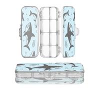 miaozhen Plastic Pencils Box Clear Double Layer Blue Ocean Shark Fish Black Pens Boxes Case For Art Supplies With Snap-Tight Lid