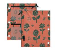 miaozhen Pocket folders for 3 2 Pack Fall Red Green Sunflower and Bees | 3-Pocket pencil zipper pouching clear window for Classroom Supplies