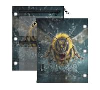 miaozhen Pocket folders for 3 2 PCS Angry Bee 3D Style 11''x8.9'' | smooth zipper pencil case pouching clear window for Classroom School Office Supplies