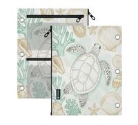 miaozhen Pockets 3 Hole Punched 2 Pack Turtle Blue Ocean Shells Sea Life