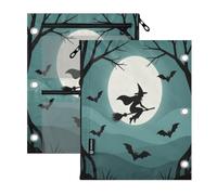 miaozhen Pockets 3 Hole Punched 2 Pack Witch Halloween Night 11''x8.9'' | large and sturdy zippered pencil pouching clear window School Class Office Organizers