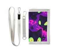 miaozhen Purple Cartoon Black Cats trifold wallet slim for womens unique sturdy wallet slim with lanyard carteras para hombres