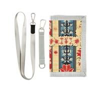 miaozhen Red and Black Japanese Vintage Flowers trifold card holder wallet for men for birthday gift unique casual minimalist wallet with lanyard billetera tarjetero para hombre, Red and black