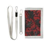 miaozhen Red and Black Vintage Thorns trifold minimalist wallet for birthday gift pop sturdy tri fold wallet for men with lanyard billetera para hombre, Red and black vintage thorns, One Size