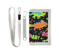 miaozhen Roaring Dino Spot Black Fluorescent Green Blue trifold wallet for men bifold for male Trendy colorful wallet men bifold with lanyard billeteras para hombre