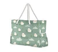 miaozhen Sandproof foldable beach bag for travel with zipper Lambs Cloud Island Off White work bags for women tote for Pool Gym Grocery Travel