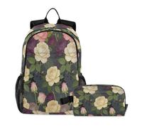 miaozhen School Backpack With Lunch Bag Cat Graffiti Elegant Blush Pink Vintage Floral Rose 18L/School Bag Boy,age 8-10 years old,loncheras para adolescentes
