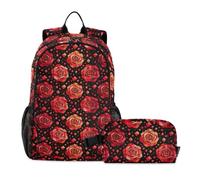 miaozhen School Backpack With Lunch Bag Lovely Rose Red Black Graphic 18L/Backpack With Lunch Box For Boys,10-12,mochila y lonchera para ni?as