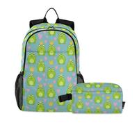 miaozhen School Bag For Boy Cat Graffiti Green Frogs with Crowns 18L/Bookbags With Lunchbox For Boys,7-10,mochila escolar para ni?as