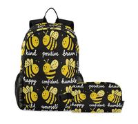 miaozhen School Bag With Lunch Bag Cat Graffiti Bee Kind Positive Brave Happy 18L/Boys Backpacks With Lunchbox,10-12,mochilas escolares para ni?as con lonchera