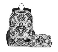 miaozhen School Bag With Lunch Bag Cat Graffiti Black White Gothic Skull Tattoo 18L/Boys Backpacks And Lunch Box,age 8-10 years old,loncheras para adolescentes