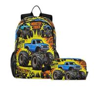 miaozhen School Bag With Lunch Bag Cat Graffiti Blue Off-road monsters Trucks 18L/Backpack And Lunchbox Set,7-10,mochila con lonchera para ni?as