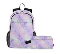 miaozhen School Bag With Lunch Bag Cat Graffiti Magical Lilac unicorns Stars 18L/Boys Backpacks With Lunchbox,7-10,mochilas con loncheras para ni?as