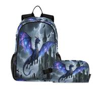 miaozhen School Bag With Lunch Bag Cat Graffiti Mystic Dragon Castle Lightning Dark Blue 18L/Backpack And Lunch Box For Boys,7-10,mochilas y loncheras para ni?os