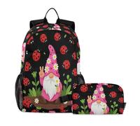 miaozhen School Bag With Lunch Bag Cat Graffiti Peace Love Gnome Lady Bugs 18L/Boy School Backpack With Lunch Box,9-10 years,mochila con lonchera para ni?as