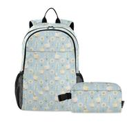 miaozhen School Bag With Lunch Bag Watercolor White Duck Daisy Flower 18L/Backpack With Lunch Box For Boys,10-12,mochilas escolares para ni?as con lonchera