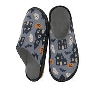 miaozhen Slipper For Women Halloween Pattern Haunted Houses on Gray House Shoes For Women Indoor Ladies Memory Foam Slippers Women Slippers For Home Cozy House Slippers 6.5