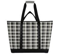 miaozhen Soft Sided Cooler Bag Hot or Cold Carrier Soft Portable Grocery Bags with Handles for Beach Travel Picnics Buffalo Plaid Ivory Black