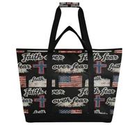 miaozhen Soft Sided Cooler Bag Keeps Food Hot or Cold Reusable Grocery Bags with Handles for Beach Travel Picnics Faith over Fear Denim Flag Black