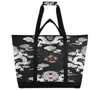 miaozhen Soft Sided Cooler Bag Keeps Food Hot or Cold Thermal Insulation Foldable Soft Cooler for Travel Picnics Delivery Chinese Style Dragon Sliver Black