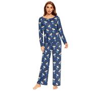 miaozhen Soft Womens Pajamas Set Angel Navy Blue Nightwear Lounge Sets M