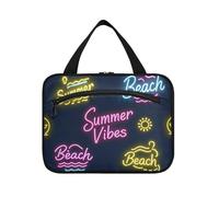 miaozhen Sun Neon Summer Vibes Beach hanging personal item travel bag with hook, designer expandable for accessories must haves maletín para maquillaje L, sun neon summer vibes beach, Modern
