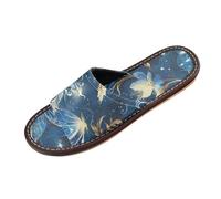 miaozhen Surrealism Fairies Butterfly Electric Blue Gold Shower House Slippers Indoor Outdoor Summer Lightweight customized Open Toe Slide Slipper for Pool, Hotel, Travel chanclas para hombres