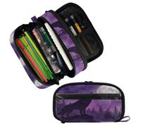 miaozhen Tear-Resistant Multi-Purpose Pvc Pencil pouching Howling Wolf Full Moon Purple for School Teen Girl Boy Men Women