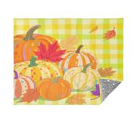 miaozhen Throw Blanket For Sofa Living Room Hello Fall Autumn Pumpkin Checkered Plaid Maple Green Blanket Throw 50'' x 70''