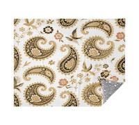 miaozhen Throw Blankets Boho Paisley Flower Bird Gold White Couch Blanket 50'' x 70''
