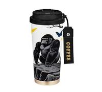 miaozhen Travel Coffee Tumblers With Lids Wild Animal Gorilla American Anime Style Black White Insulated Coffee Cup Stainless Steel For Hot Cold Drinks 17 oz Leak Proof