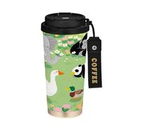 miaozhen Travel Tumblers For Coffee With Lids Cute Cartoon Green Zoo Thermal Coffee Cup Stainless Steel For Hot And Cold 17 oz Leak Proof