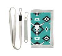 miaozhen Trifold Wallet with Money Clip Western Country Aztec Bull Skull | unique,card holder wallet with lanyard,gifts for young,billetera minimalista para hombre