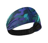 miaozhen Undersea Camouflage Black Blue Jellyfish Moisture Wicking hair headband Stretchy hairbands for washing face Volleyball Daily use Volleyball bandas para el cabello